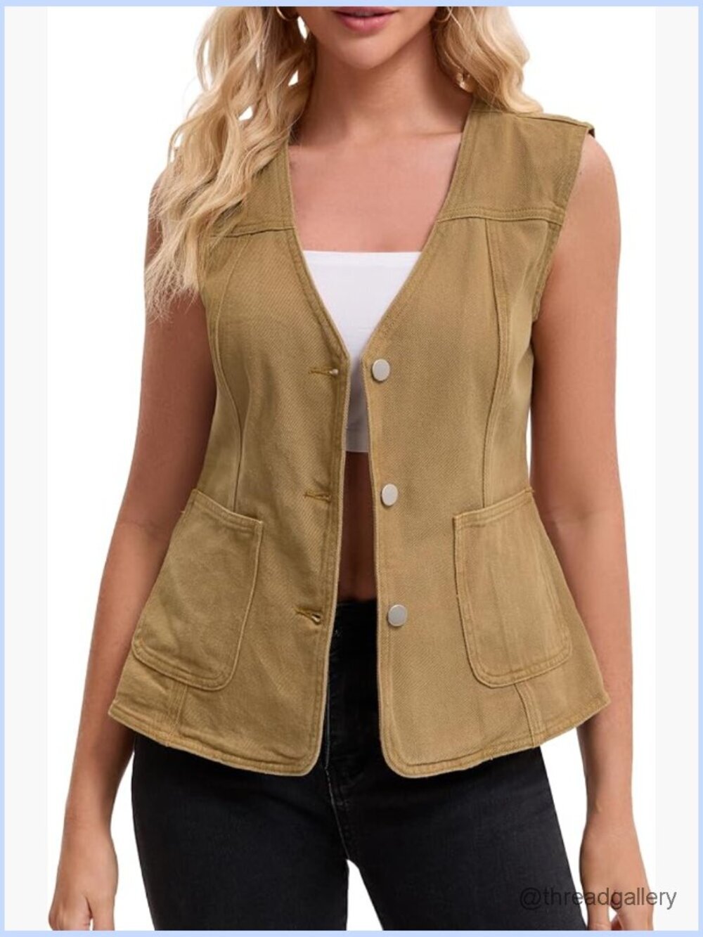 V Neck Sleeveless Denim Vest Jean Jacket Casual Button Front